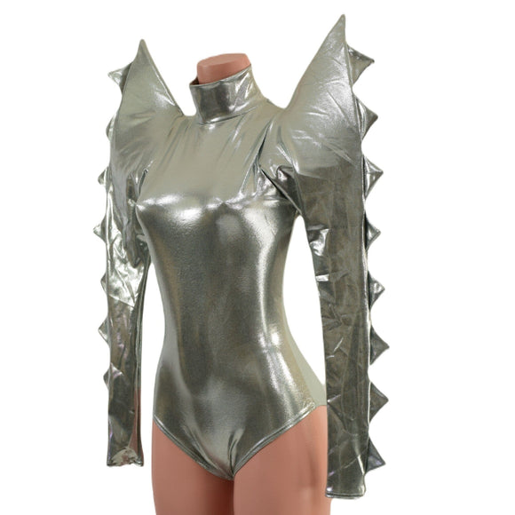 Spiked Mega Sharp Shoulder Romper in Platinum - Coquetry Clothing