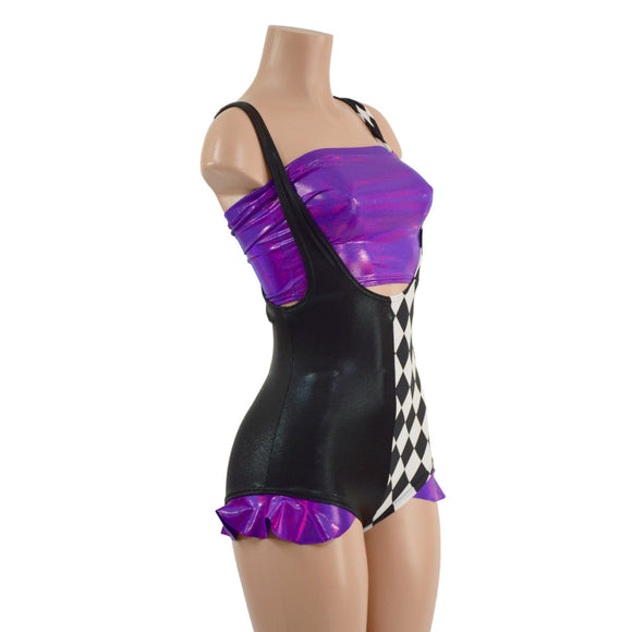 Split Color Suspender Romper with Hip Ruffles and Tube Top - Coquetry Clothing