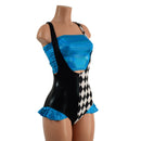 Split Color Suspender Romper with Hip Ruffles and Tube Top - Coquetry Clothing