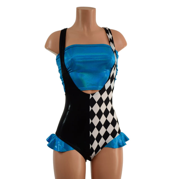 Split Color Suspender Romper with Hip Ruffles and Tube Top - Coquetry Clothing