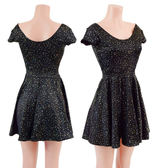 Star Noir Cap Sleeve Skater Dress - Coquetry Clothing