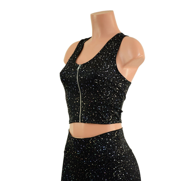 Star Noir Capri Leggings & Zipper Front Racerback Crop Set - Coquetry Clothing