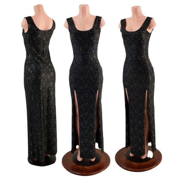Star Noir Double Front Slit Tank Style Gown - Coquetry Clothing