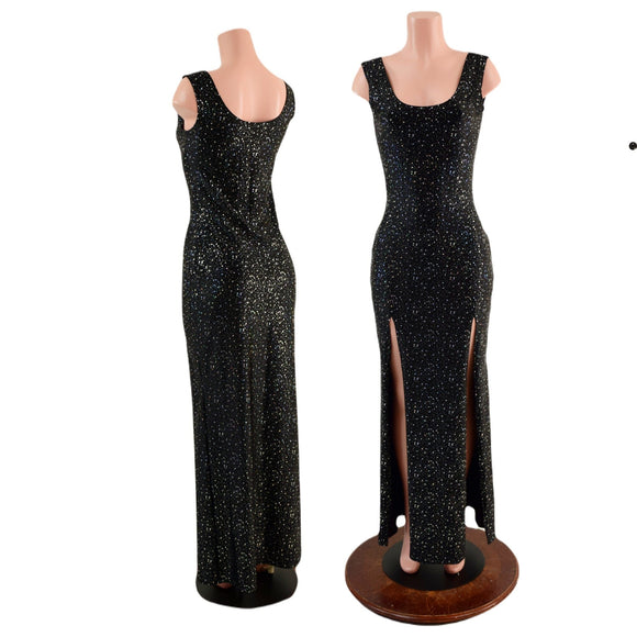 Star Noir Double Front Slit Tank Style Gown - Coquetry Clothing