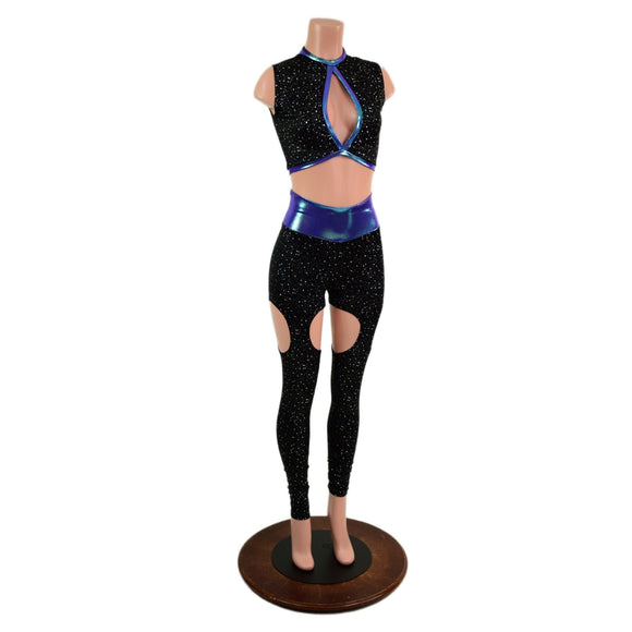 Star Noir Garter Style Leggings and Keyhole Top Set - Coquetry Clothing