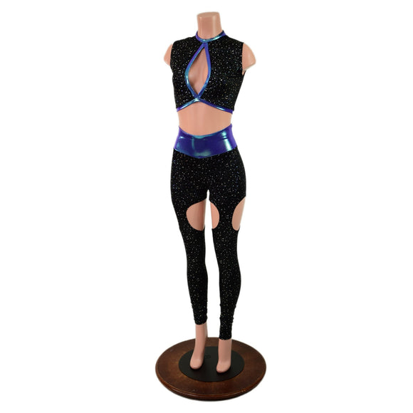 Star Noir Garter Style Leggings and Keyhole Top Set - Coquetry Clothing