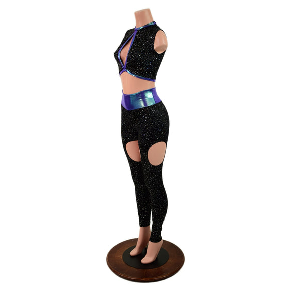 Star Noir Garter Style Leggings and Keyhole Top Set - Coquetry Clothing
