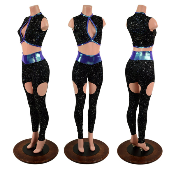 Star Noir Garter Style Leggings and Keyhole Top Set - Coquetry Clothing