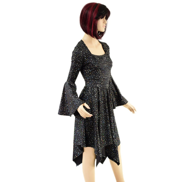Star Noir Handkerchief Dress with Trumpet Sleeves - Coquetry Clothing