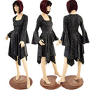 Star Noir Handkerchief Dress with Trumpet Sleeves - Coquetry Clothing