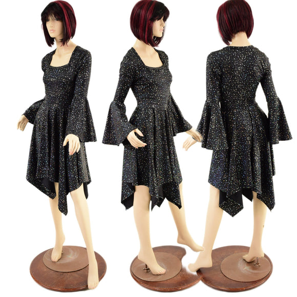 Star Noir Handkerchief Dress with Trumpet Sleeves - Coquetry Clothing