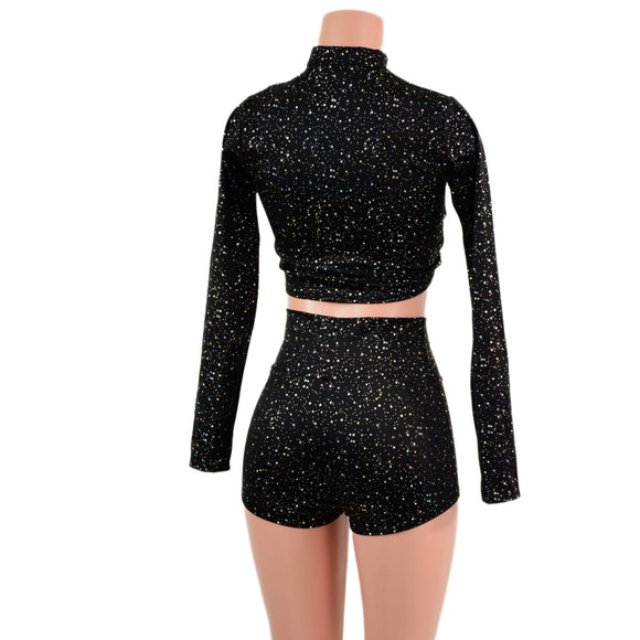 Star Noir High Waist Shorts and Long Sleeve Crop Top Set - Coquetry Clothing