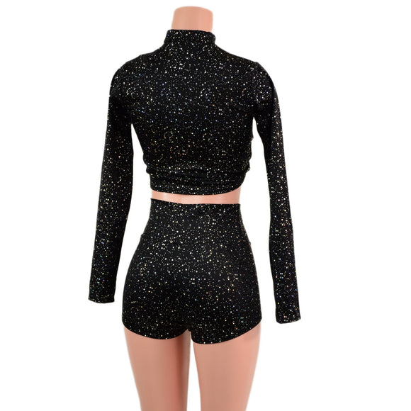 Star Noir High Waist Shorts and Long Sleeve Crop Top Set - Coquetry Clothing