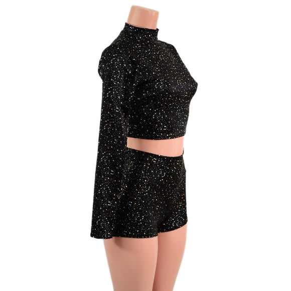Star Noir High Waist Shorts and Long Sleeve Crop Top Set - Coquetry Clothing