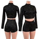 Star Noir High Waist Shorts and Long Sleeve Crop Top Set - Coquetry Clothing