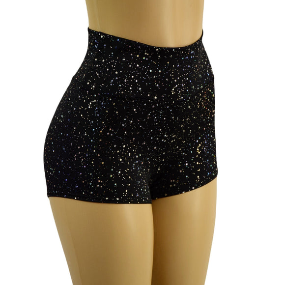 Star Noir High Waist Shorts with Grape Holo Star on Left Cheek - Coquetry Clothing