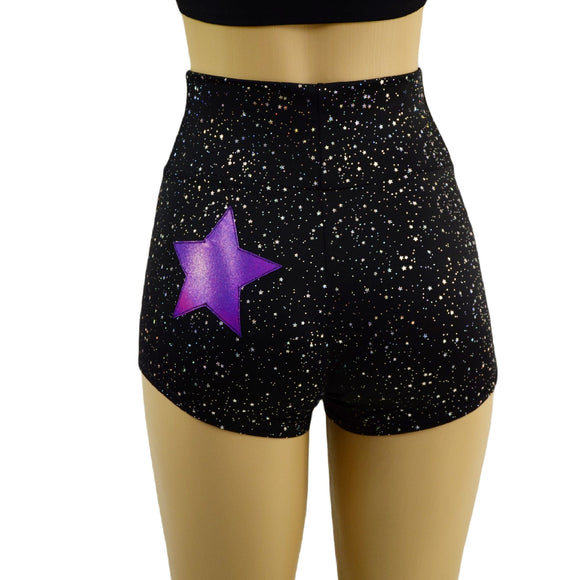 Star Noir High Waist Shorts with Grape Holo Star on Left Cheek - Coquetry Clothing