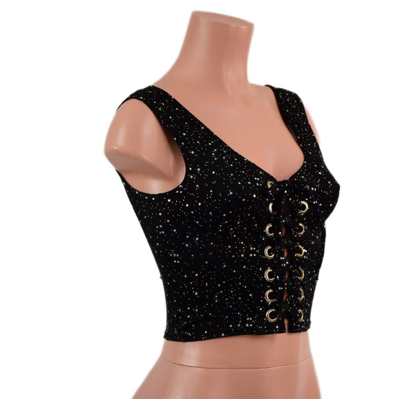 Star Noir Laceup Crop Tank - Coquetry Clothing