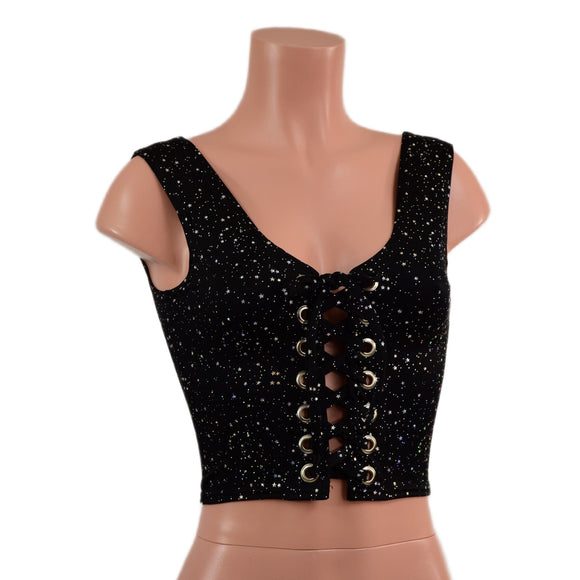 Star Noir Laceup Crop Tank - Coquetry Clothing