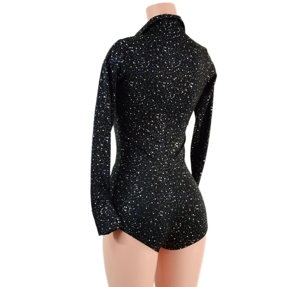 Star Noir Rodeo Romper with Snap Cuffs and Boy Cut Leg - Coquetry Clothing