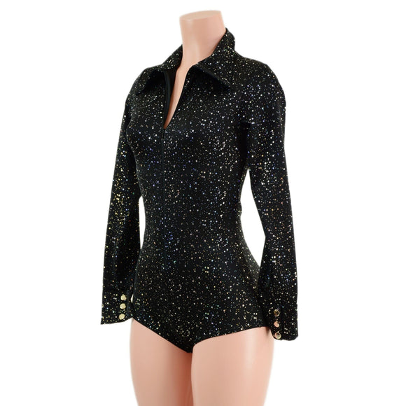 Star Noir Rodeo Romper with Snap Cuffs and Boy Cut Leg - Coquetry Clothing
