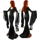 Star Noir Sorceress Sleeve Gown with Scoop Neck and Silver Kaleidoscope Sleeve Linings - Coquetry Clothing