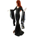 Star Noir Sorceress Sleeve Gown with Scoop Neck and Silver Kaleidoscope Sleeve Linings - Coquetry Clothing