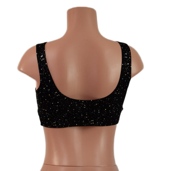 Star Noir Starlette Bralette with Silver Holographic Straps - Coquetry Clothing