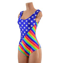 Stars and Rainbow Stripes Pride Romper with Siren Cut Leg - Coquetry Clothing