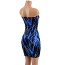 Strapless Neon UV Glow Blue Lightning Print Dress - Coquetry Clothing