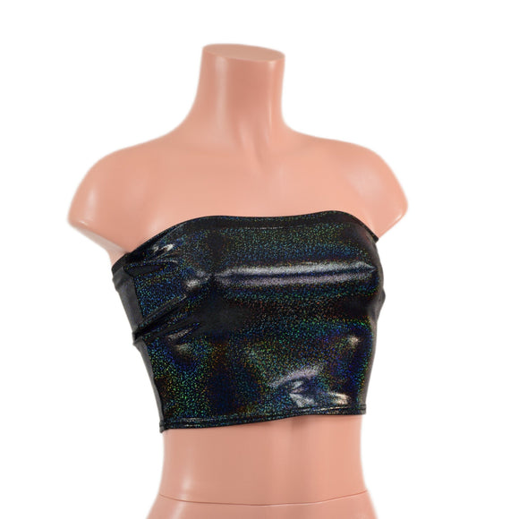 Strapless Tube Top in Black Holographic - Coquetry Clothing