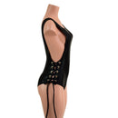 Suspender Overall Romper with Siren Cut Leg, and Hip Laceups - Coquetry Clothing