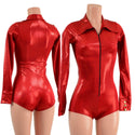 Red Sparkly Rodeo Romper with Snap Cuffs and Boy Cut Leg - 1