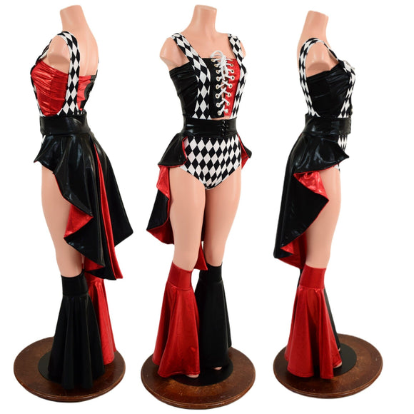 Diamond, Red and Black Harlequin Color Blocked and 5PC Romper Set - Coquetry Clothing