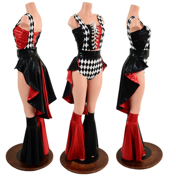 Diamond, Red and Black Harlequin Color Blocked and 5PC Romper Set - 1