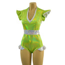Neon Lime and White Kaleidoscope Flip Sleeve Paneled Romper - Coquetry Clothing