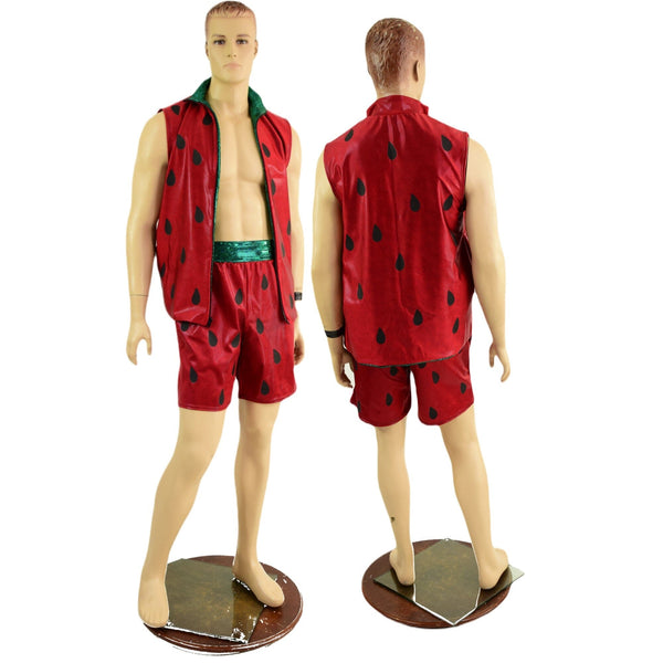 Mens Strawberry Zip Front Hooded Vest with Pockets (Shorts Optional) - 2