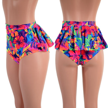 Tahitian Floral Ruffle Rump Siren Shorts - Coquetry Clothing