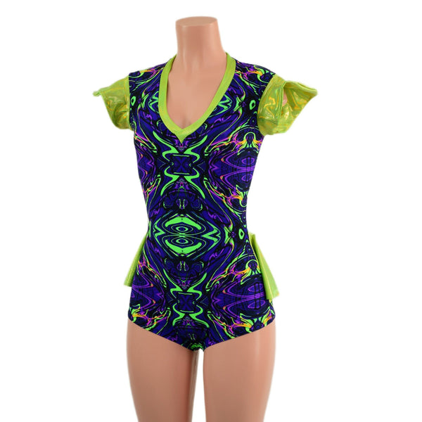Neon Melt Flip Sleeve Ruffle Rump Romper - 3