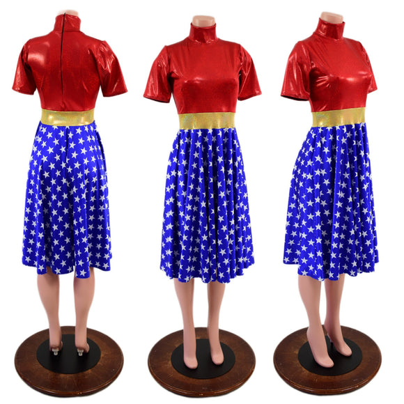 Tea Length Super Hero Skater Dress - Coquetry Clothing