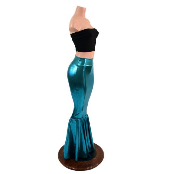 Teal Metallic High Waist Mermaid Skirt - Coquetry Clothing