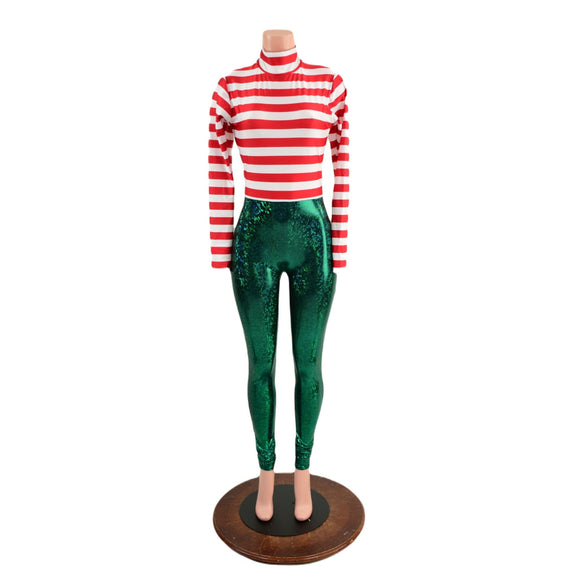 2PC Christmas Elf Zipper Back Catsuit and Tuxedo Back Belt Set - Coquetry Clothing
