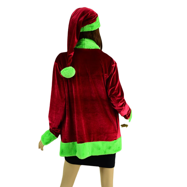 "Mean One" Not a Cardigan and Matching Santa Hat with Neon Green Trim - 6