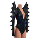 The Triple Threat Romper in Black Kaleidoscope with Brazilian Cut Leg - Coquetry Clothing
