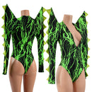 The Triple Threat Romper in Neon Green Lightning with Brazilian Cut Leg - Coquetry Clothing