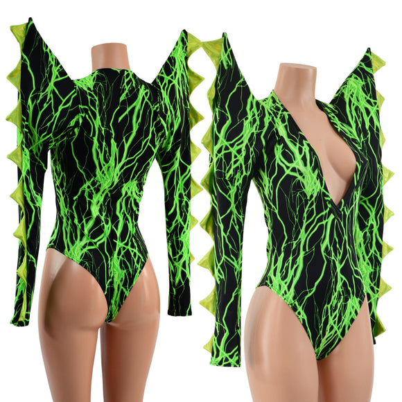 The Triple Threat Romper in Neon Green Lightning with Brazilian Cut Leg - Coquetry Clothing