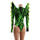 The Triple Threat Romper in Neon Green Lightning with Brazilian Cut Leg - Coquetry Clothing