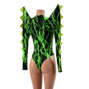 The Triple Threat Romper in Neon Green Lightning with Brazilian Cut Leg - Coquetry Clothing