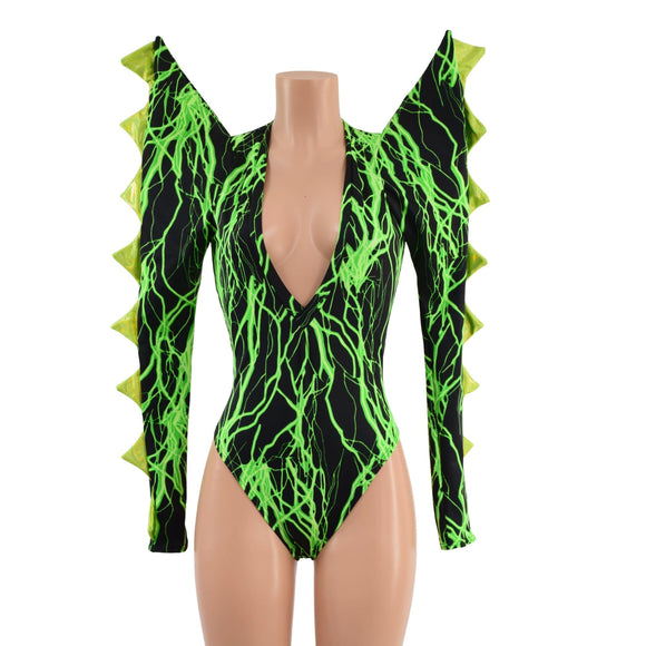The Triple Threat Romper in Neon Green Lightning with Brazilian Cut Leg - Coquetry Clothing