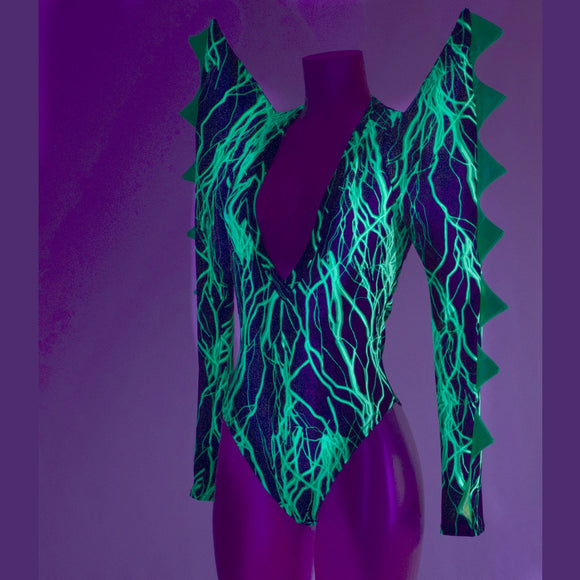 The Triple Threat Romper in Neon Green Lightning with Brazilian Cut Leg - Coquetry Clothing